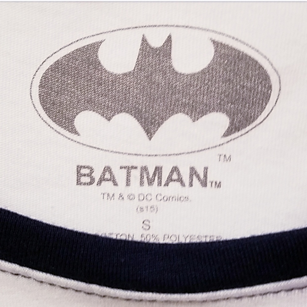 Batman Navy White Plaid Logo Raglan Baseball Shirt - Picture 2 of 4